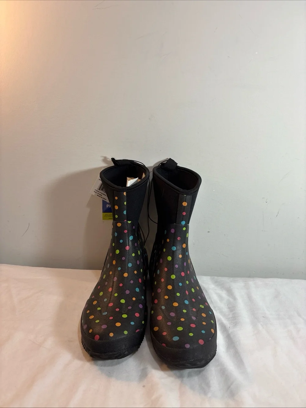 Western Chief Women’sWaterproof Polka Dot Rain Boots - Black with Multicolor Dot